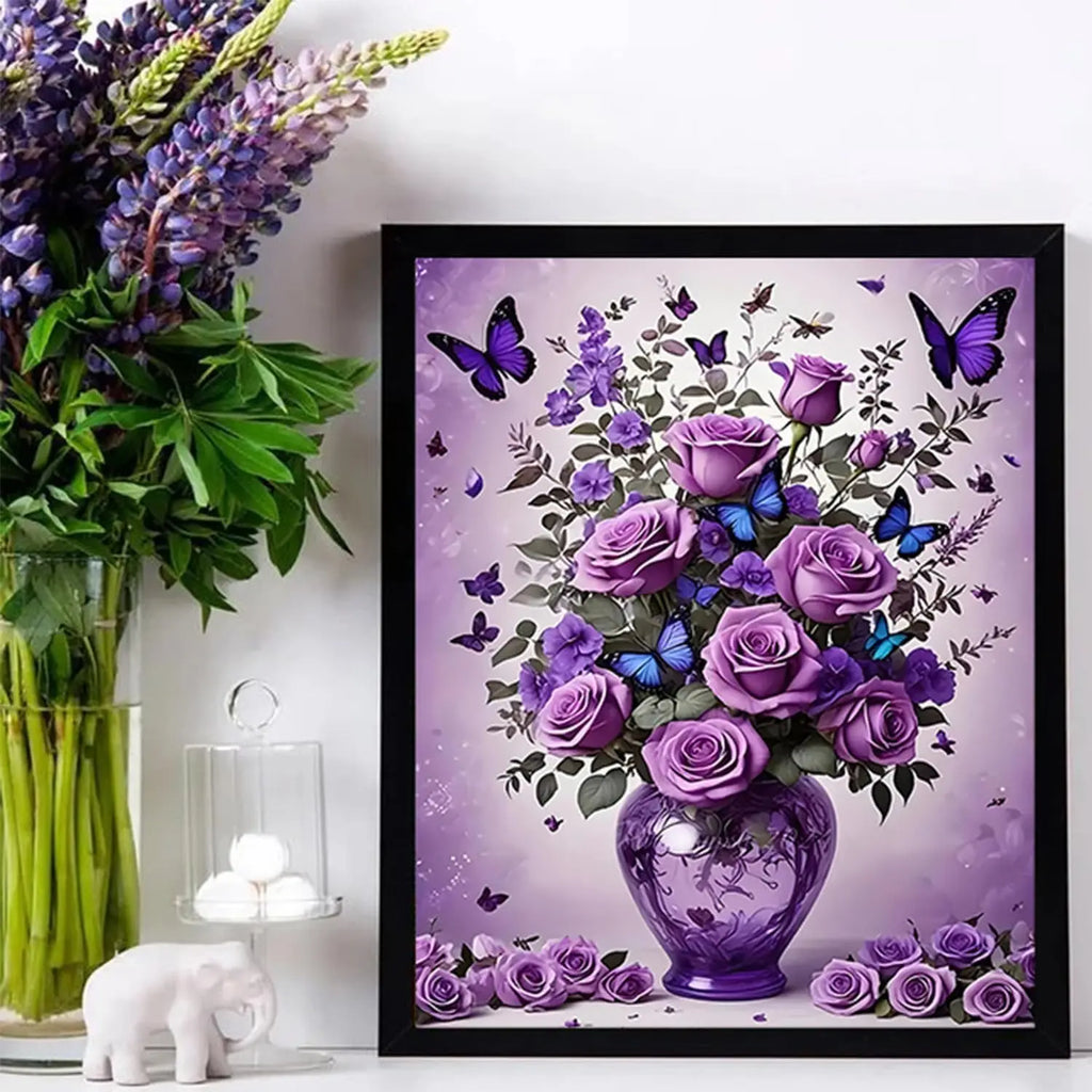 Floral Butterfly Diamond Painting Kit for Adults Beginners, 5D Full Drill Art Home Decor 12x16 Inch