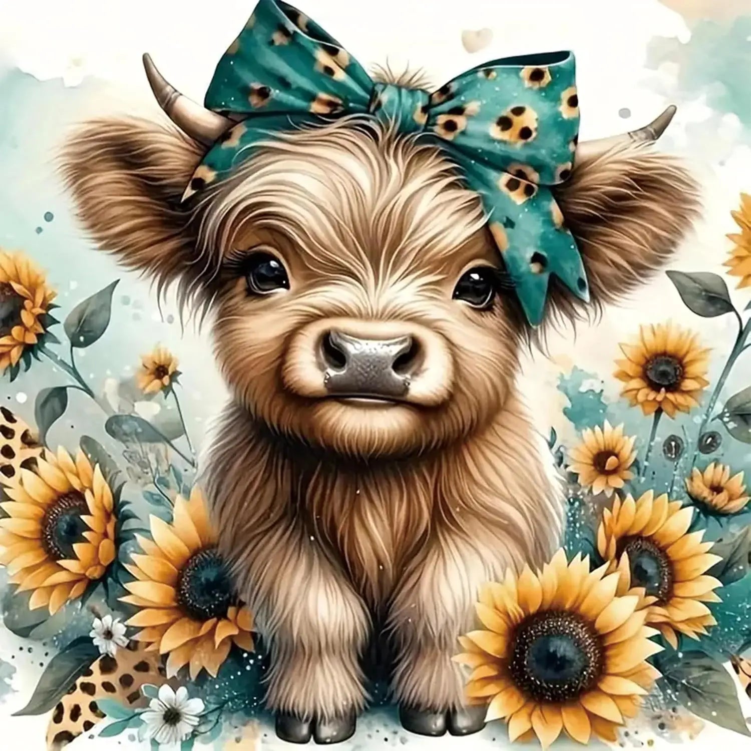 5D Diamond Painting Kit for Adults, Highland Cow Full Round Gem Crystal Art,  12x12"