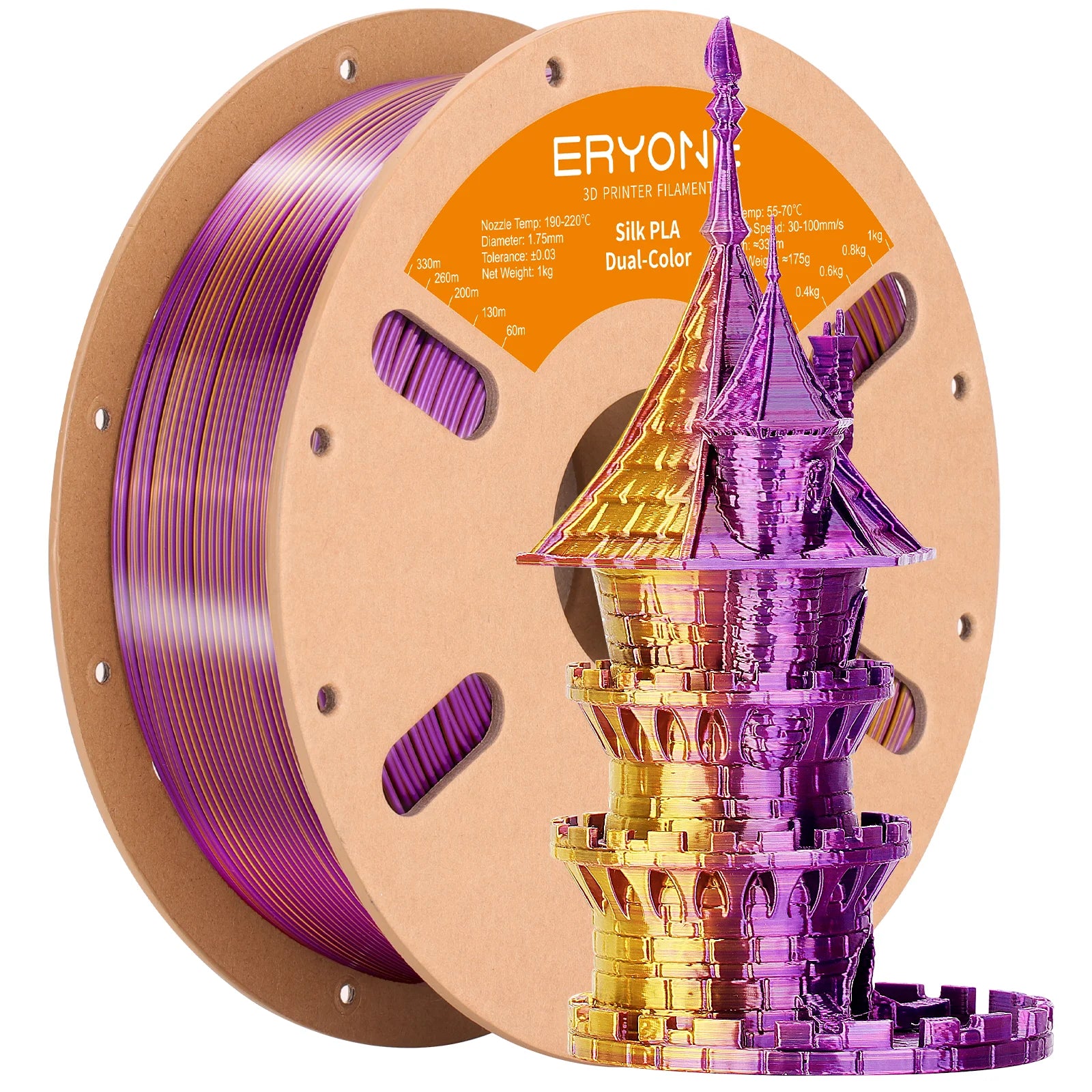 ERYONE 1KG Silk Dual Color PLA Series 3D Printer Filament 1.75mm,Coextrusion Silky Shiny Finish