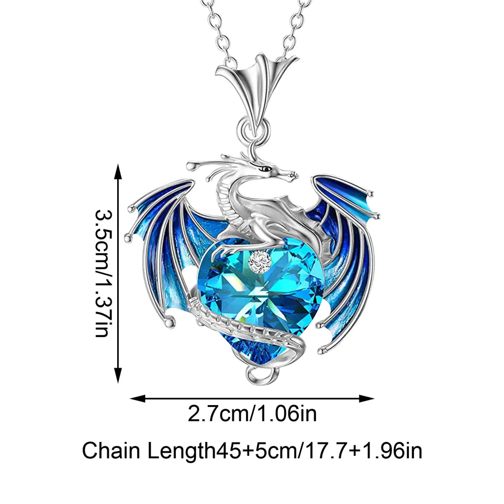 Multi-Color Alloy Crystal  Flying Silver Dragon Heart Rhinestone Design Necklace