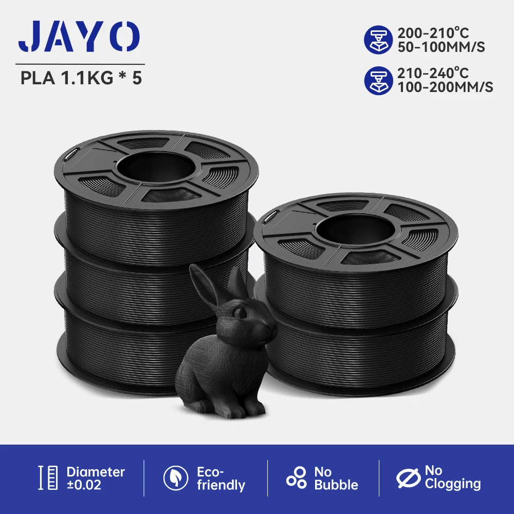 JAYO 5Rolls PLA/PLA Plus/Petg/ABS/TPU/PLA Metal/PLAYG/HS-PLA 3D Printer Filament 1.75mm FDM