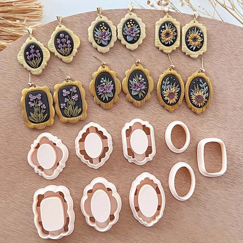 Polymer Cutters Geometry Embossed Frame For Earrings Or Pendants
