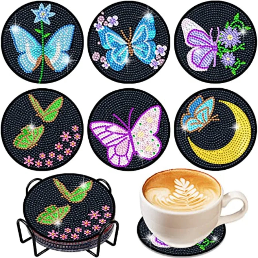Diamond Painting Coaster Kit, 6 Pieces  with Holder,