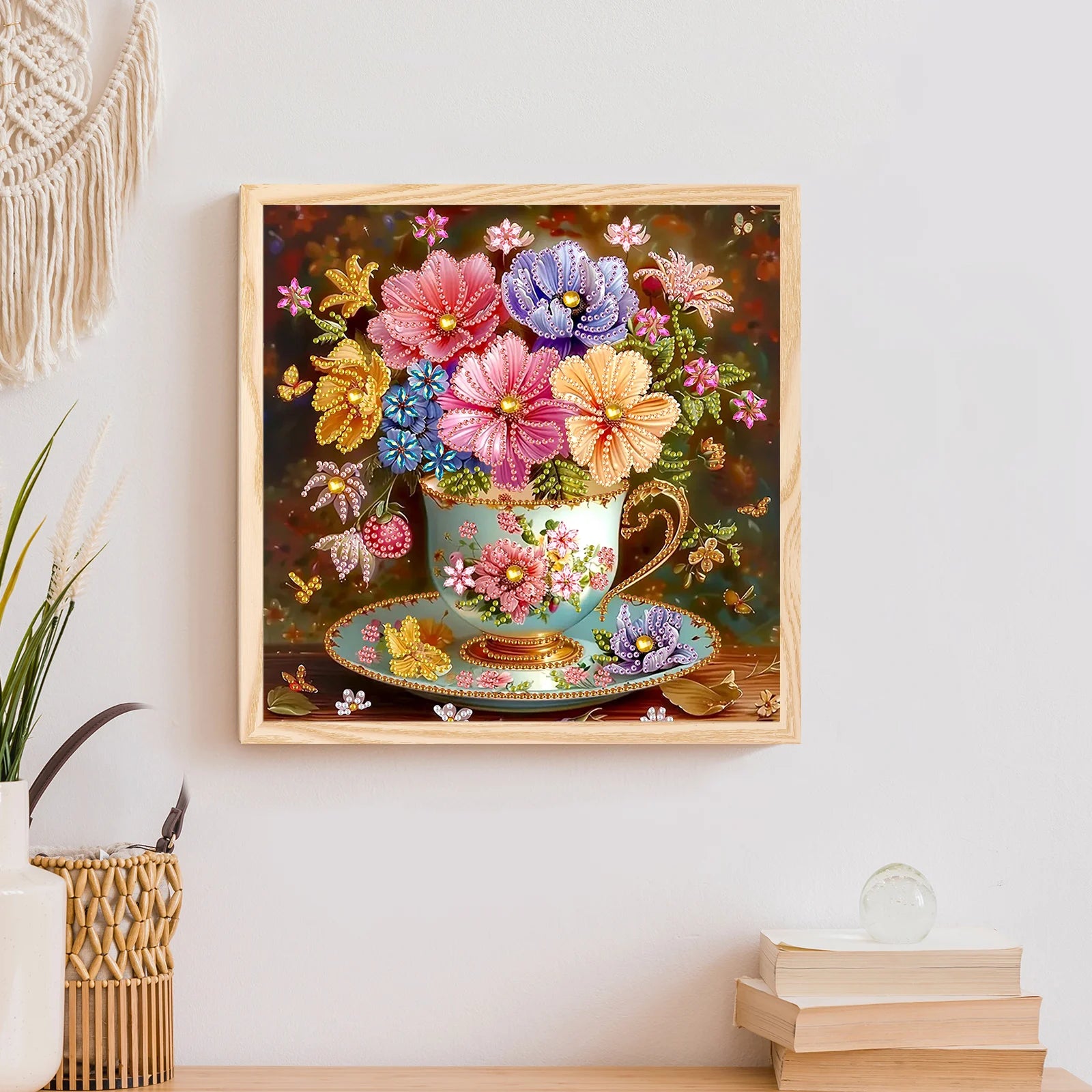 5D DIY Diamond Painting Flower Kit, Flower Decoration in Cups, DIY Alien Drill Bit, Diamond Mosaic Art Gift Crafts, Wall Home De