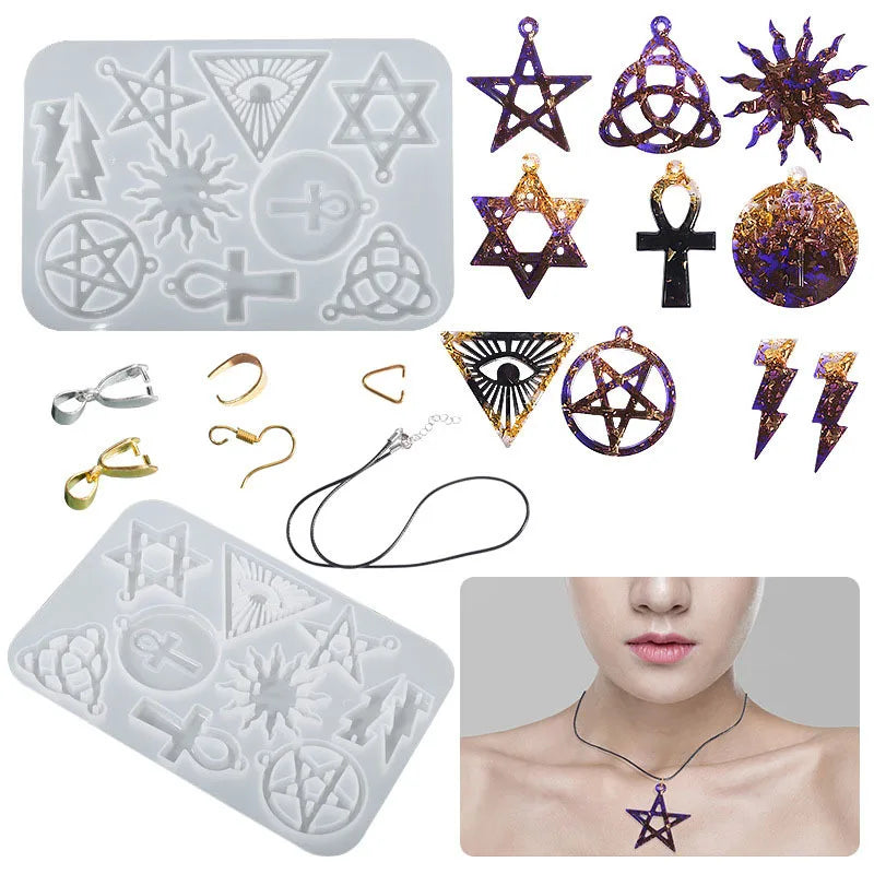 Array of Symbols of Silicone Epoxy Resin  Molds: Pendant, Keychain  for Necklaces Charms Jewelry Making