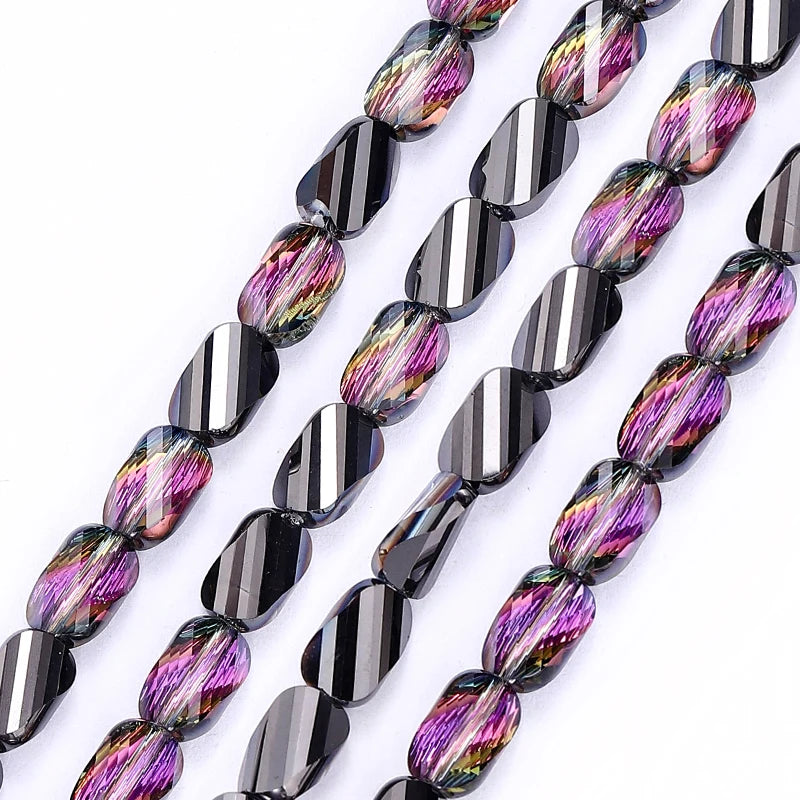 Faceted Glass Twisted Beads AB Color  Jewelry Bracelet Necklace Earring Making 2 Sizes