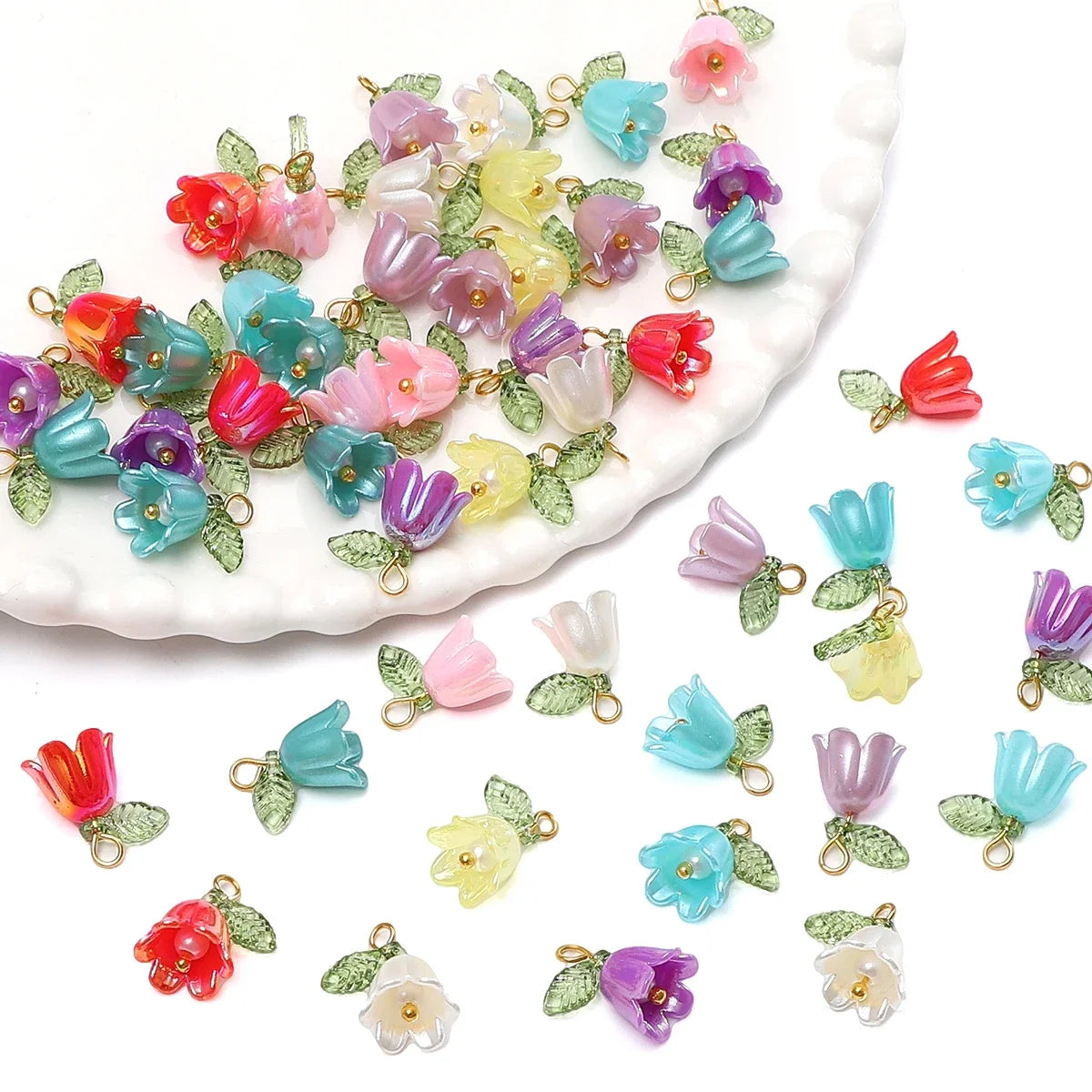 Acrylic Lily Of The Valley Flower Bud Drops/Charms 11x14mm 2-10Pcs