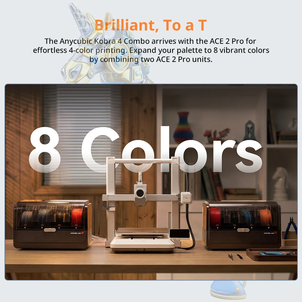 ANYCUBIC Kobra 4 Combo 600mm/s Fast Printing 3D Printer Up to 8 Colors ACE 2 Pro Filament Drying APP Control FDM 3D Printer