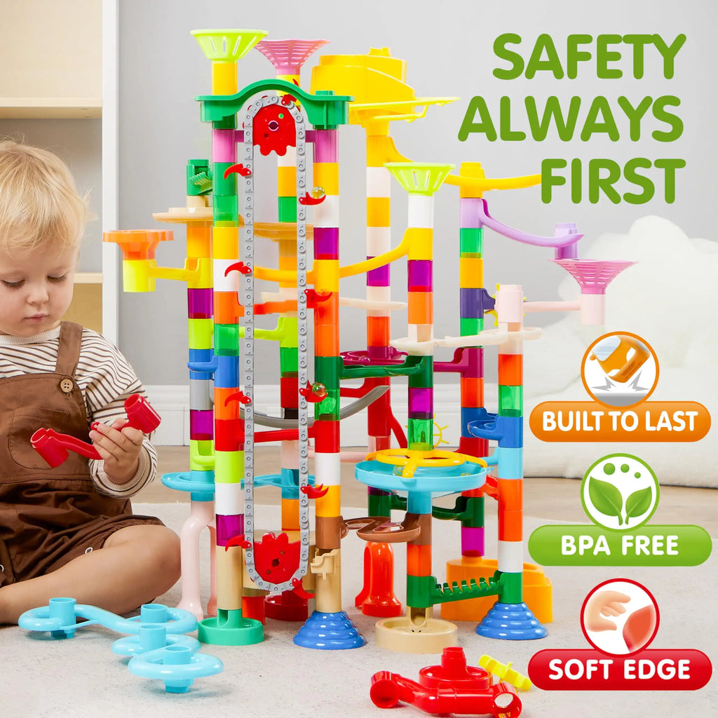 Joyfy Glowing Marble Run with Motorized Elevator Construction Building Blocks STEM Educational Toys Set 236 Pieces  Kid Ages 4-8
