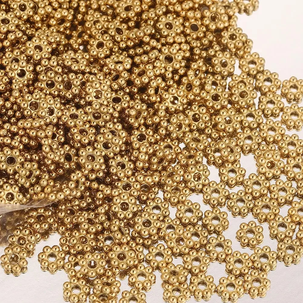 Daisy Spacer Beads Gold Plated Over Stainless Steel For Jewelry Making 50 Pieces