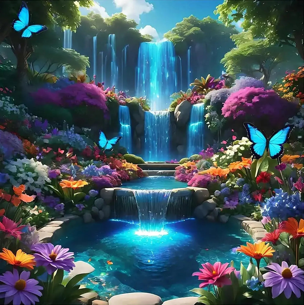 5D Diamond Painting Kit for Adults, Waterfall, Landscape Art, Round Drill
