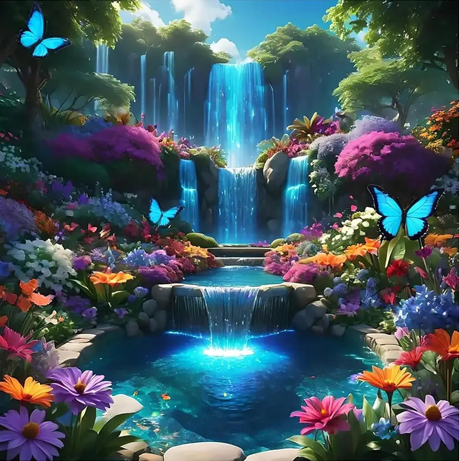 5D Diamond Painting Kit for Adults, Waterfall, Landscape Art, Round Drill