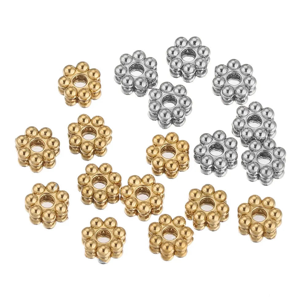 Daisy Spacer Beads Gold Plated Over Stainless Steel For Jewelry Making 50 Pieces