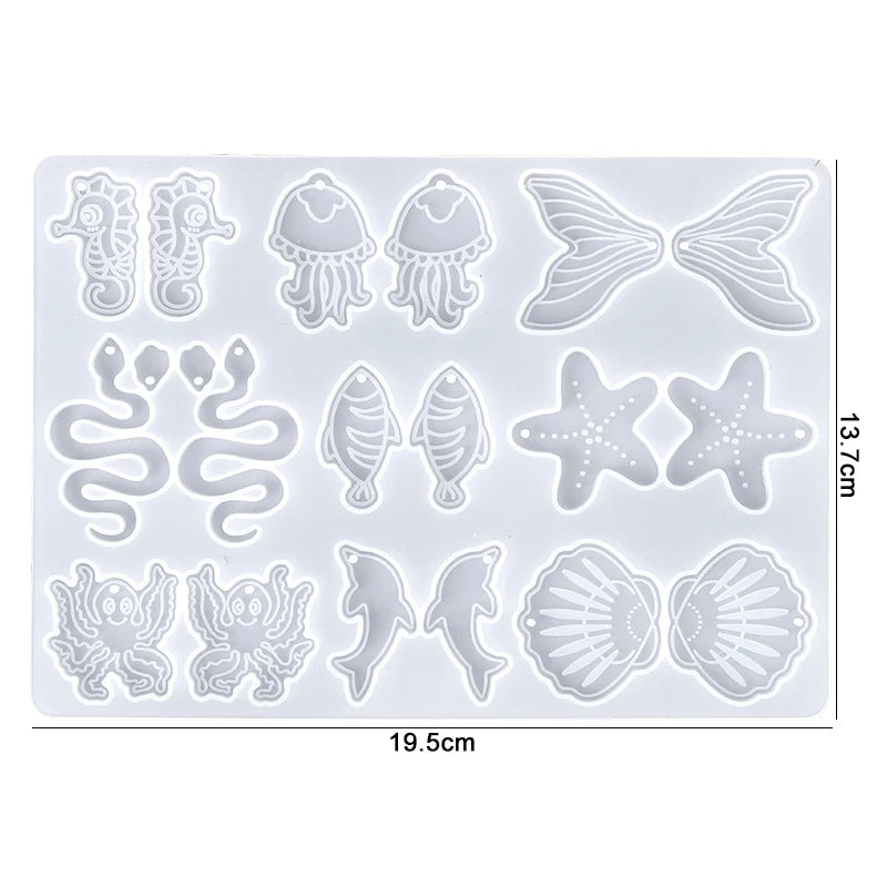 Ocean Series Silicone Resin Molds Fish Seashell  Earring Keychain  Jewelry Making