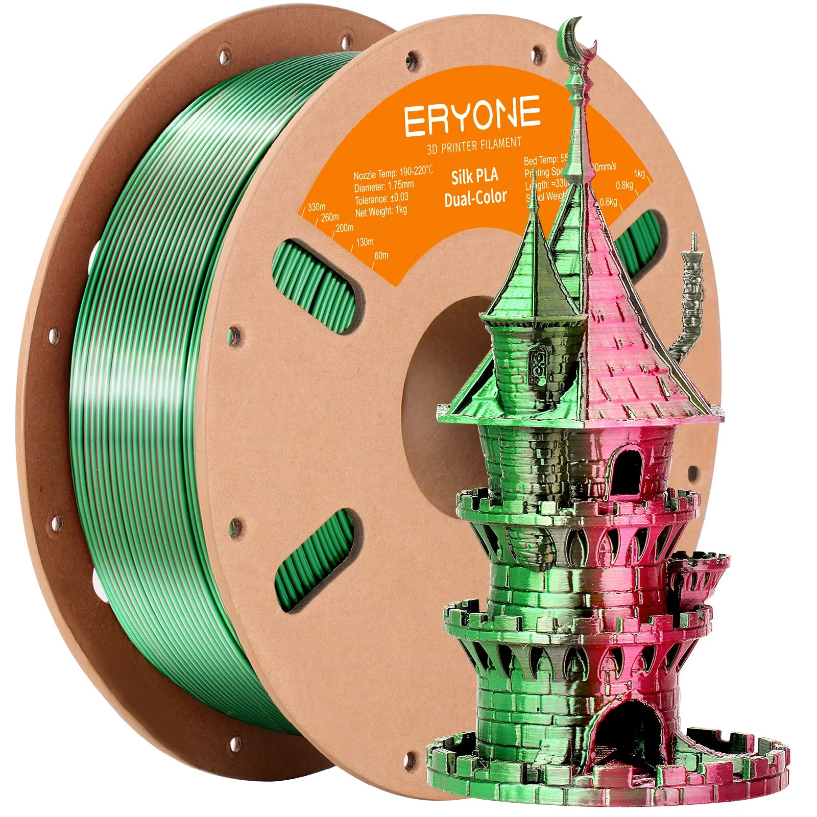 ERYONE 1KG Silk Dual Color PLA Series 3D Printer Filament 1.75mm,Coextrusion Silky Shiny Finish