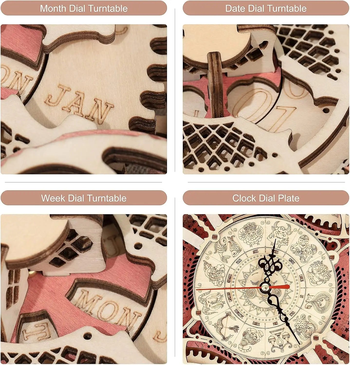 Robotime Wall Clock 3D Wooden Puzzle Set Mechanical Building Kits
