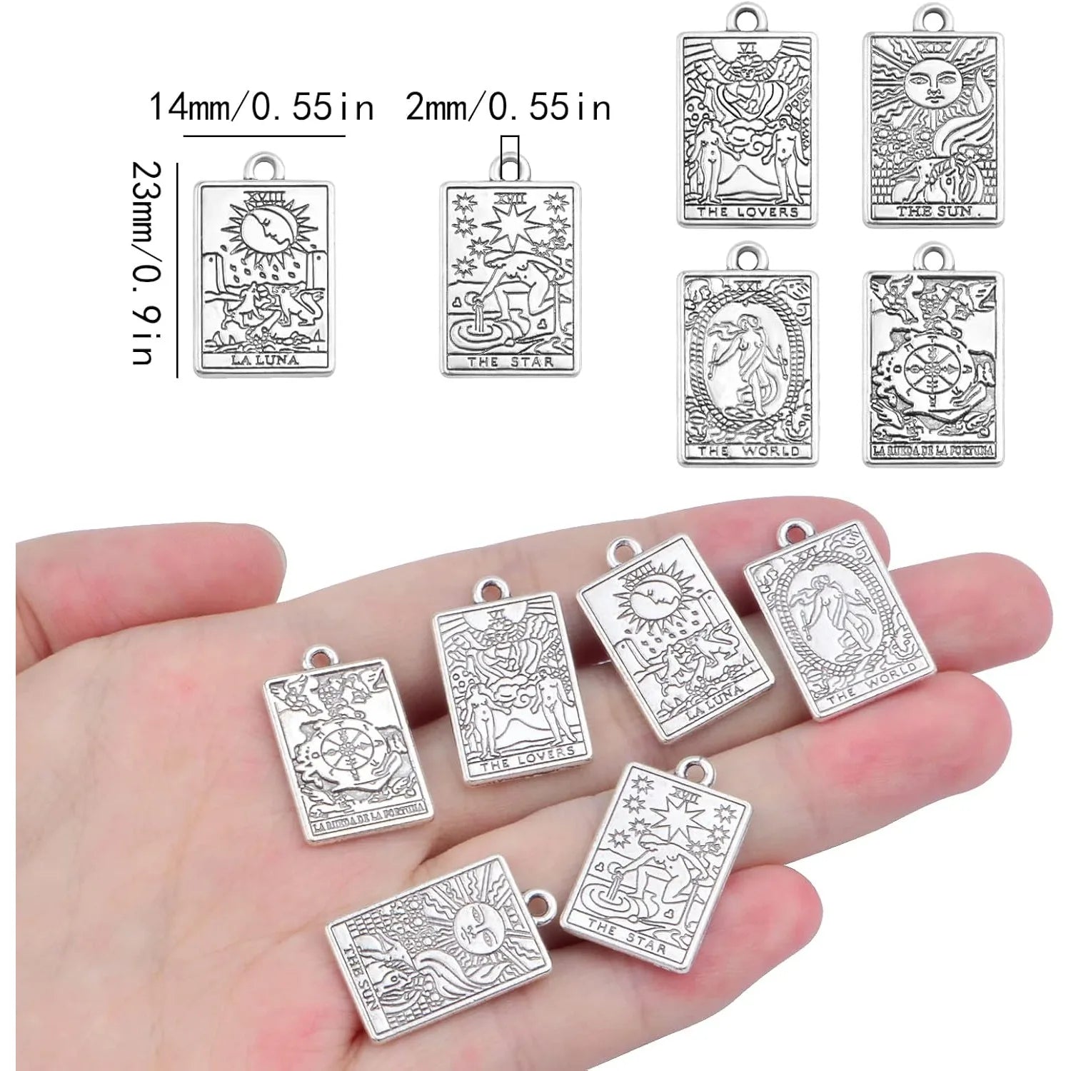 Tarot Card Zinc Alloy Rectangle Wheel Of Fortune Sun Tarot Protection Charm Amulets for  Bracelets Necklaces Earrings 24pcs