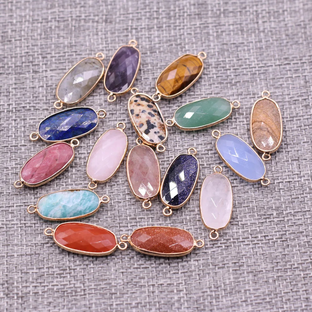 Double-hole Connector Amethyst Pendant, Perfect for DIY Bracelets, Necklaces, and Jewelry Making. New Natural Stone Multi-faceted Crystal Quartz Charm