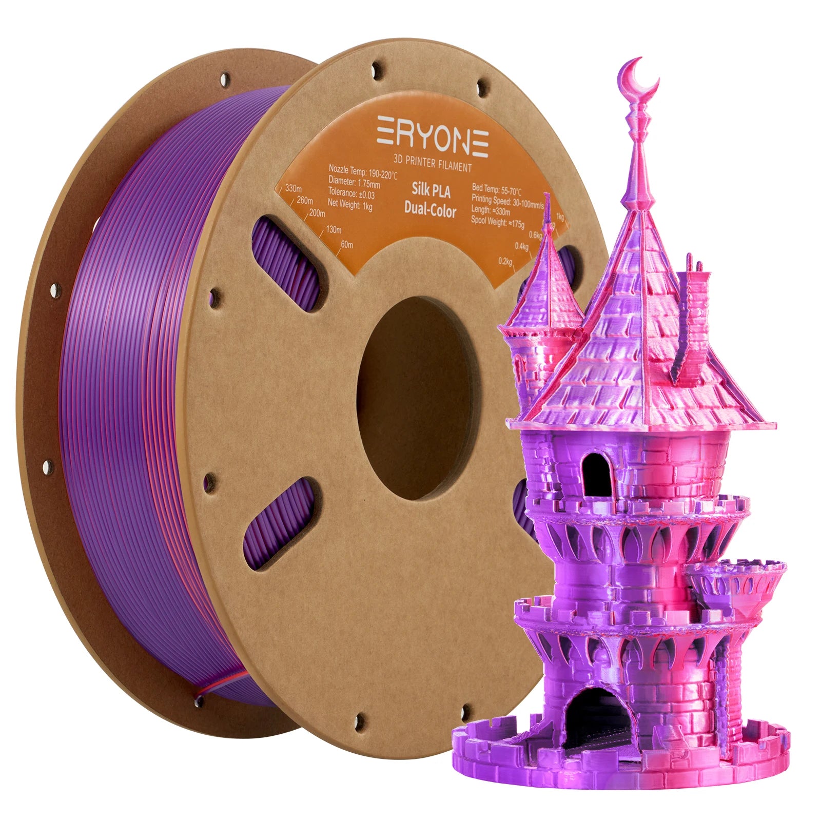 ERYONE 1KG Silk Dual Color PLA Series 3D Printer Filament 1.75mm,Coextrusion Silky Shiny Finish