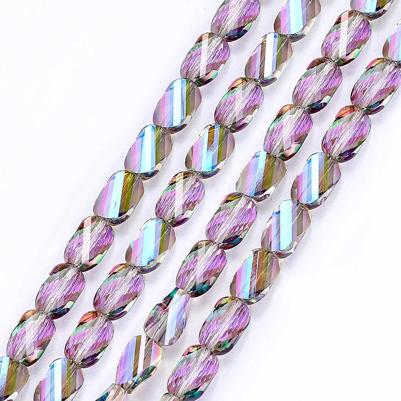 Faceted Glass Twisted Beads AB Color  Jewelry Bracelet Necklace Earring Making 2 Sizes