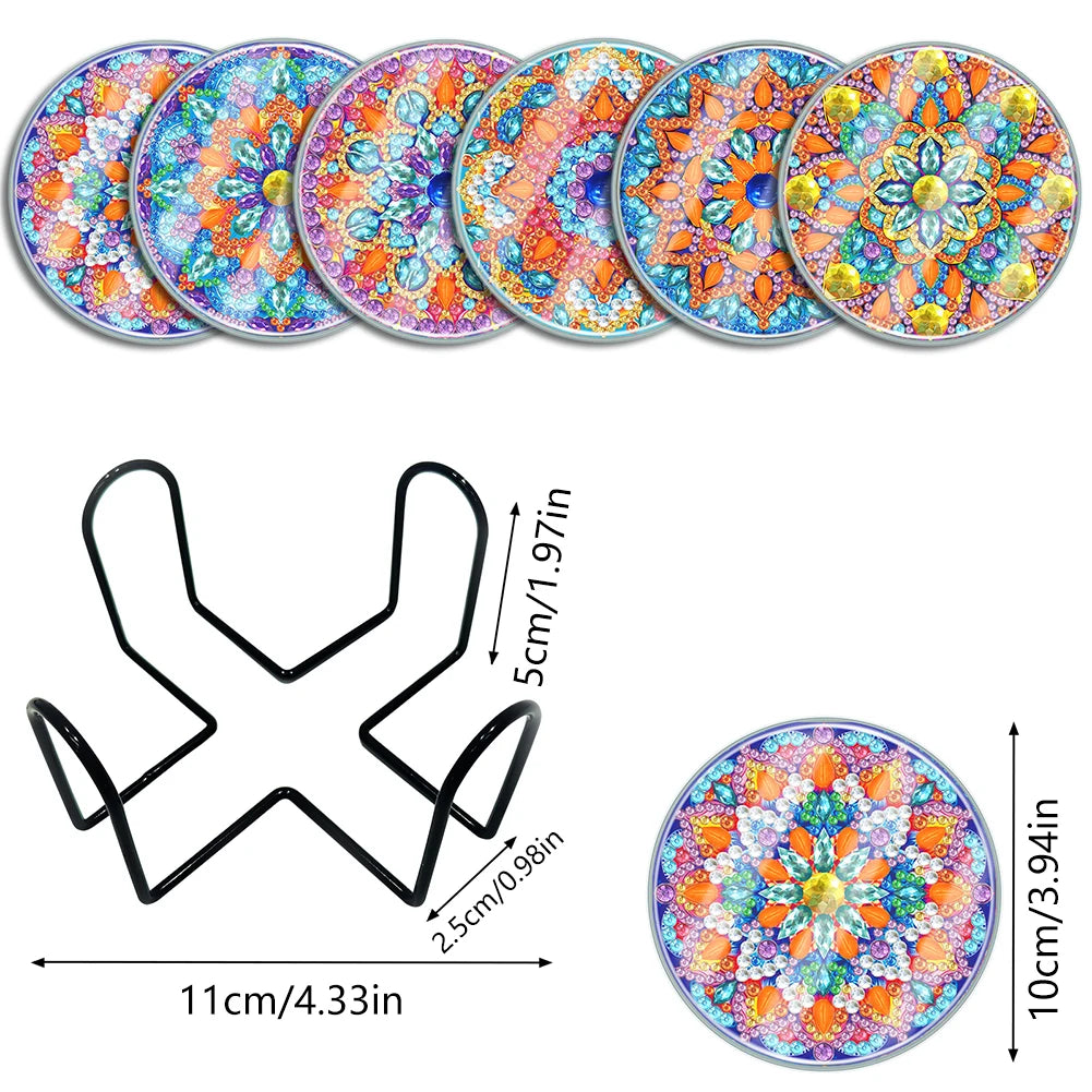 6pcs Diamond Dot Art Coasters  Mandala DIY Coaster Set Modern Waterproof for Adults and Beginners