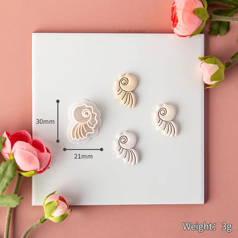 Ocean Sea Polymer Clay Cutters Summer Beach Earring Embosser Cutter Shell Conch Fish Tail Shape Earring Mold for Pendant Jewelry