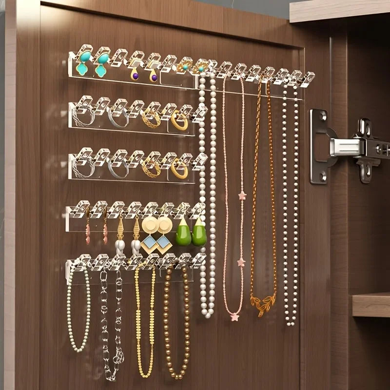 3-Piece Set Of 8-Hole Wall-Mounted Jewelry Storage Rack, With Necklaces, Bracelets And Earring Hooks - Anti-Tangle Display
