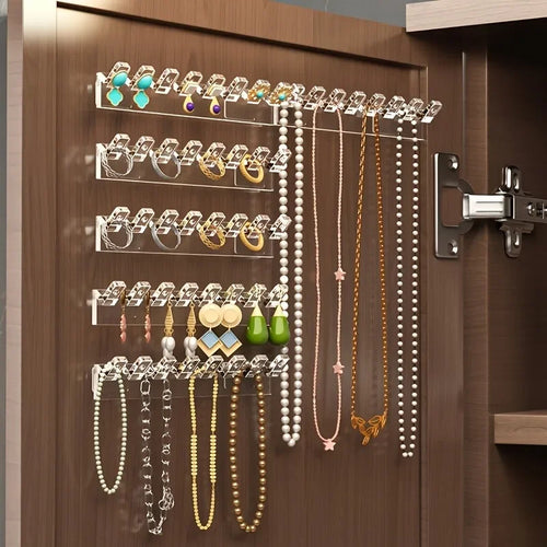 3-Piece Set Of 8-Hole Wall-Mounted Jewelry Storage Rack, With Necklaces, Bracelets And Earring Hooks - Anti-Tangle Display