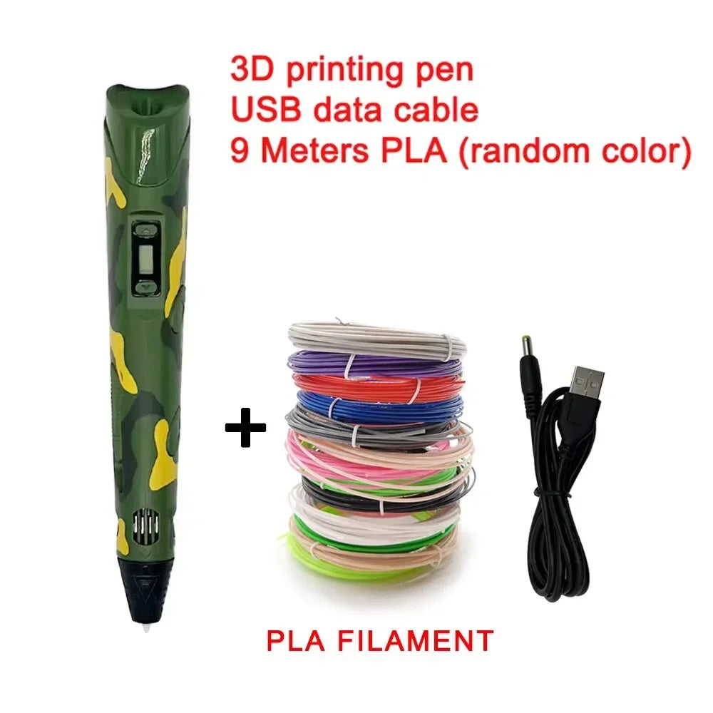 Electronic 3D Printing Pen with 9M PLA Consumables High-Temperature 3D Graffiti Tool Intelligent Toy