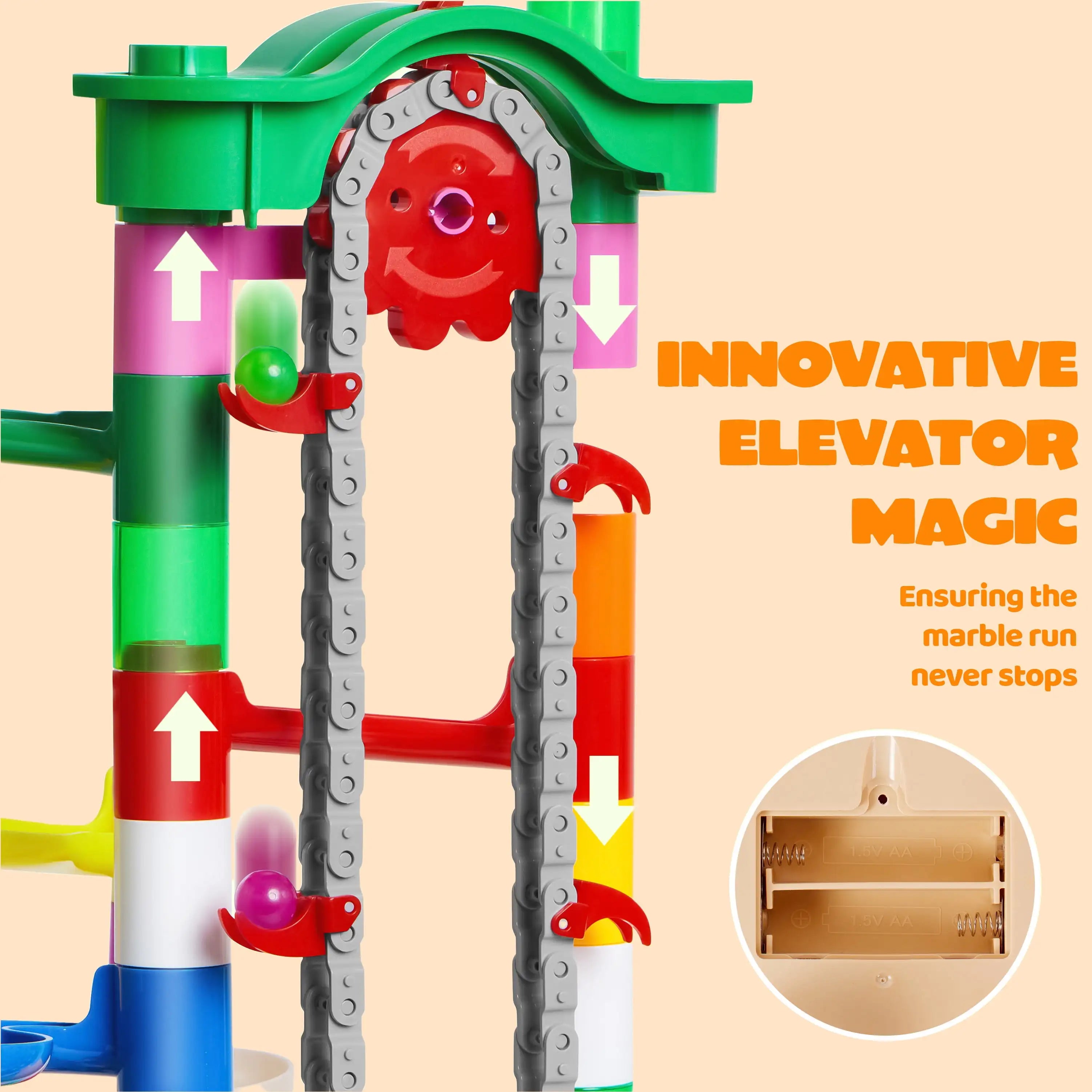 Joyfy Glowing Marble Run with Motorized Elevator Construction Building Blocks STEM Educational Toys Set 236 Pieces  Kid Ages 4-8