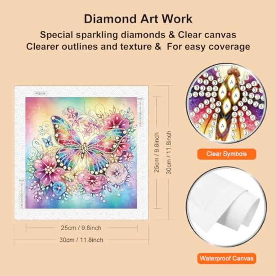 5D Butterfly Diamond Art Kits for Beginners & Adults, Crystal Rhinestones