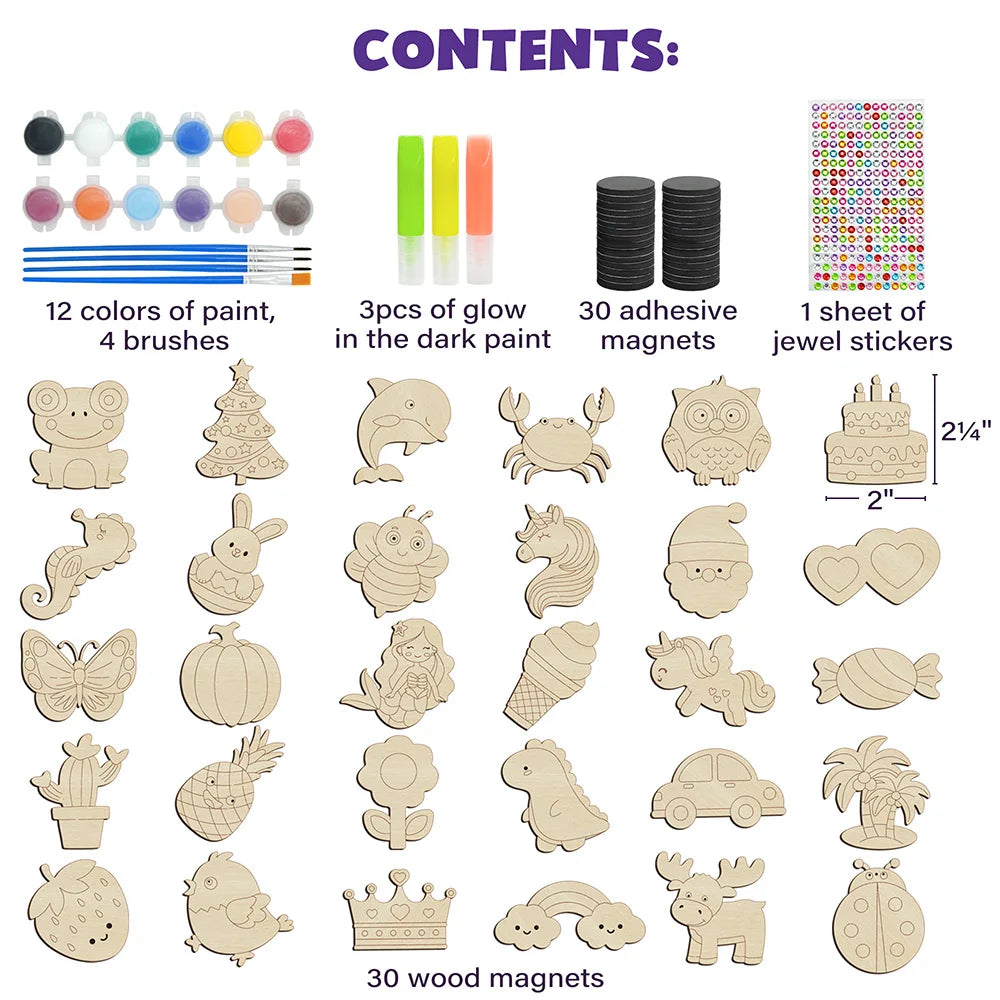 Fun To Paint Magnets Wood Crafts Glow in The Dark, Kit
