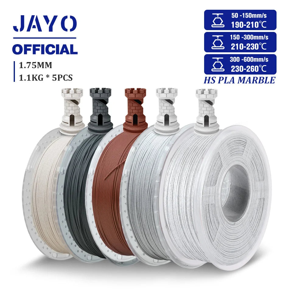 JAYO High Speed Marble  5 Rolls PLA 3D Printer Filament For FDM Marble-Like Texture