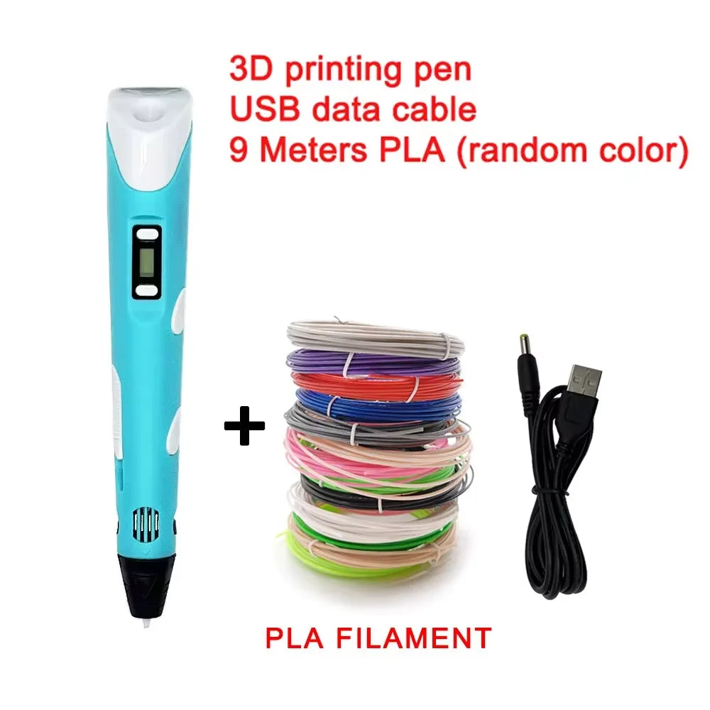 Electronic 3D Printing Pen with 9M PLA Consumables High-Temperature 3D Graffiti Tool Intelligent Toy