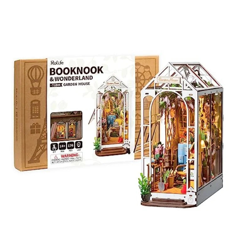 Book Nook Wooden Miniature Doll House for Bookshelf Insert Furniture