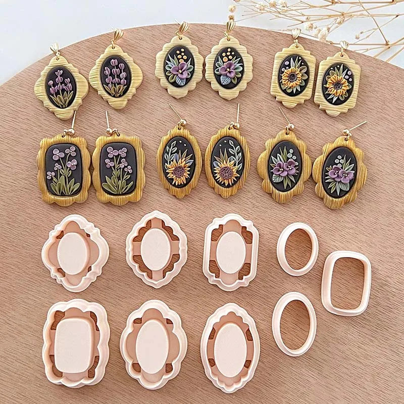 Polymer Cutters Geometry Embossed Frame For Earrings Or Pendants