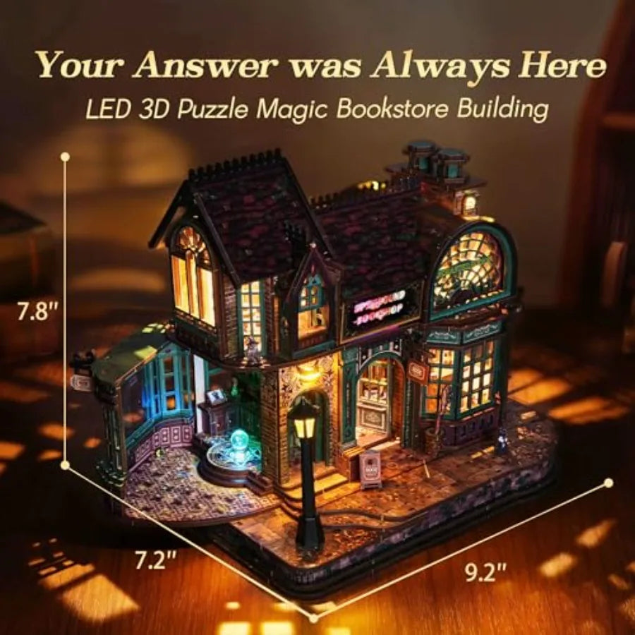3D  Puzzle Magic Bookstore with LED Lights - DIY Miniature Kit