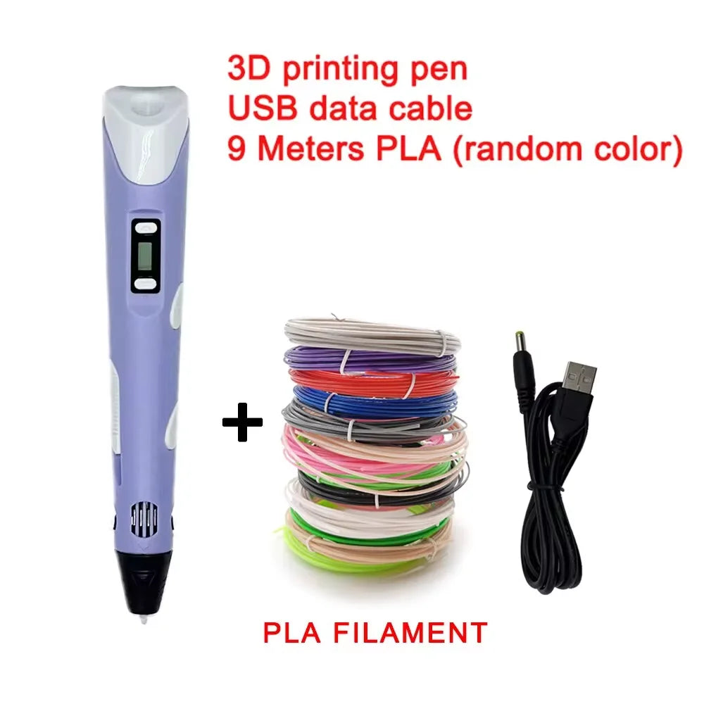Electronic 3D Printing Pen with 9M PLA Consumables High-Temperature 3D Graffiti Tool Intelligent Toy