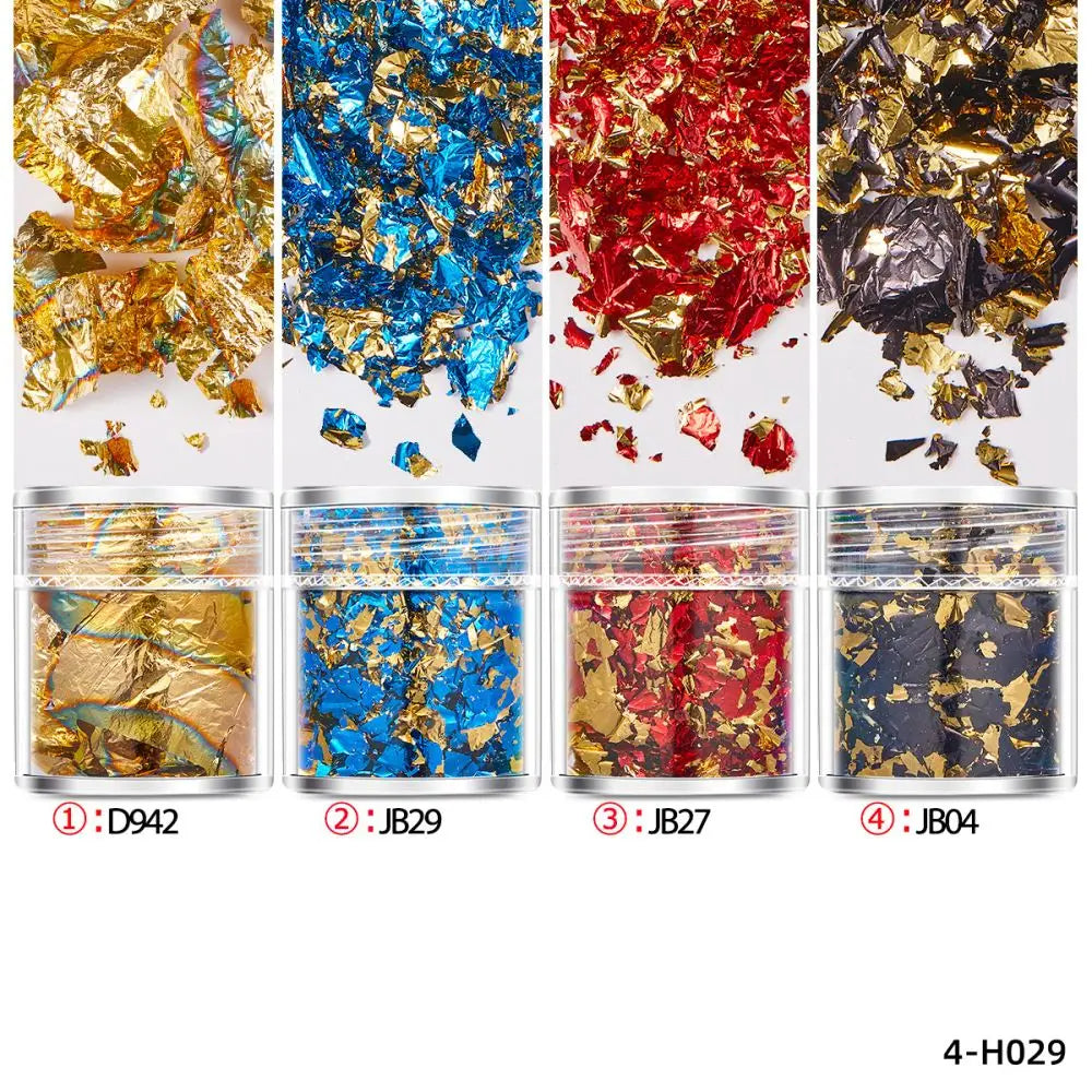 4 Bottles/Set Gold Foil Leaf Flake For Epoxy Resin Mold Jewelry Making