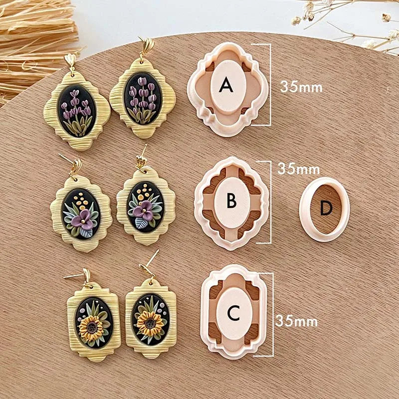 Polymer Cutters Geometry Embossed Frame For Earrings Or Pendants