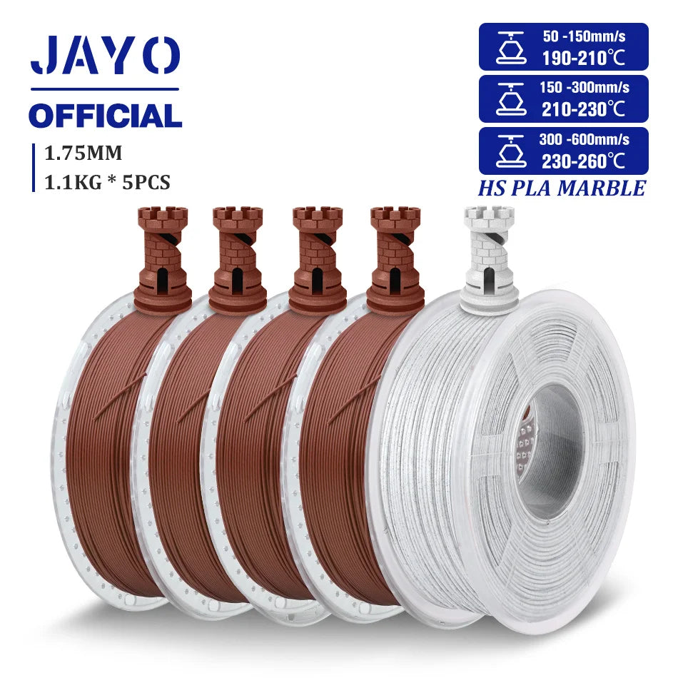 JAYO High Speed Marble  5 Rolls PLA 3D Printer Filament For FDM Marble-Like Texture