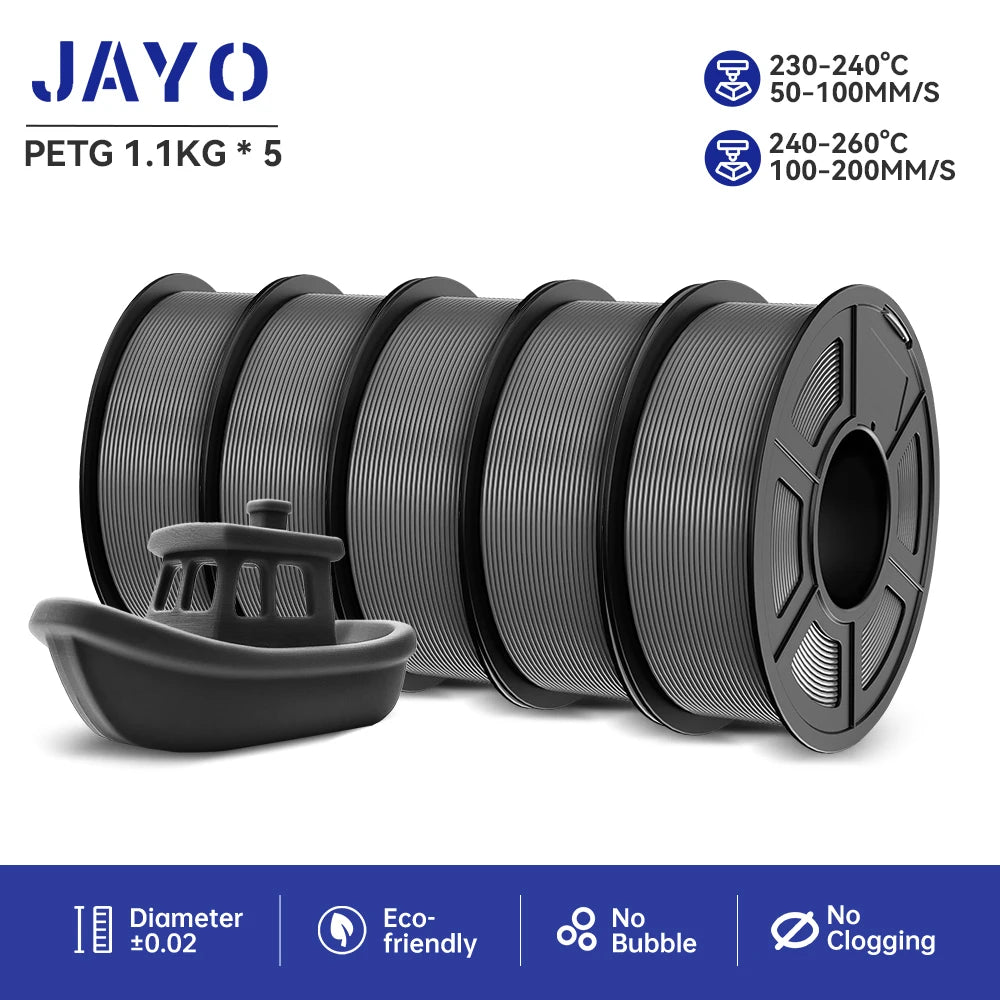JAYO 5Rolls PLA/PLA Plus/Petg/ABS/TPU/PLA Metal/PLAYG/HS-PLA 3D Printer Filament 1.75mm FDM