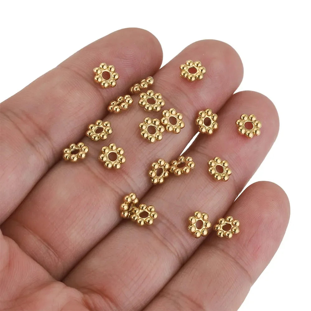 Daisy Spacer Beads Gold Plated Over Stainless Steel For Jewelry Making 50 Pieces