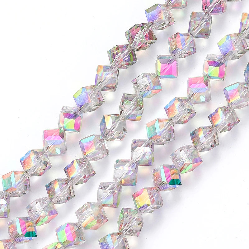 Diagonally Cube Faceted Crystal Glass Beads for Jewelry Making Bracelets, Earrings & Necklaces 4-8mm