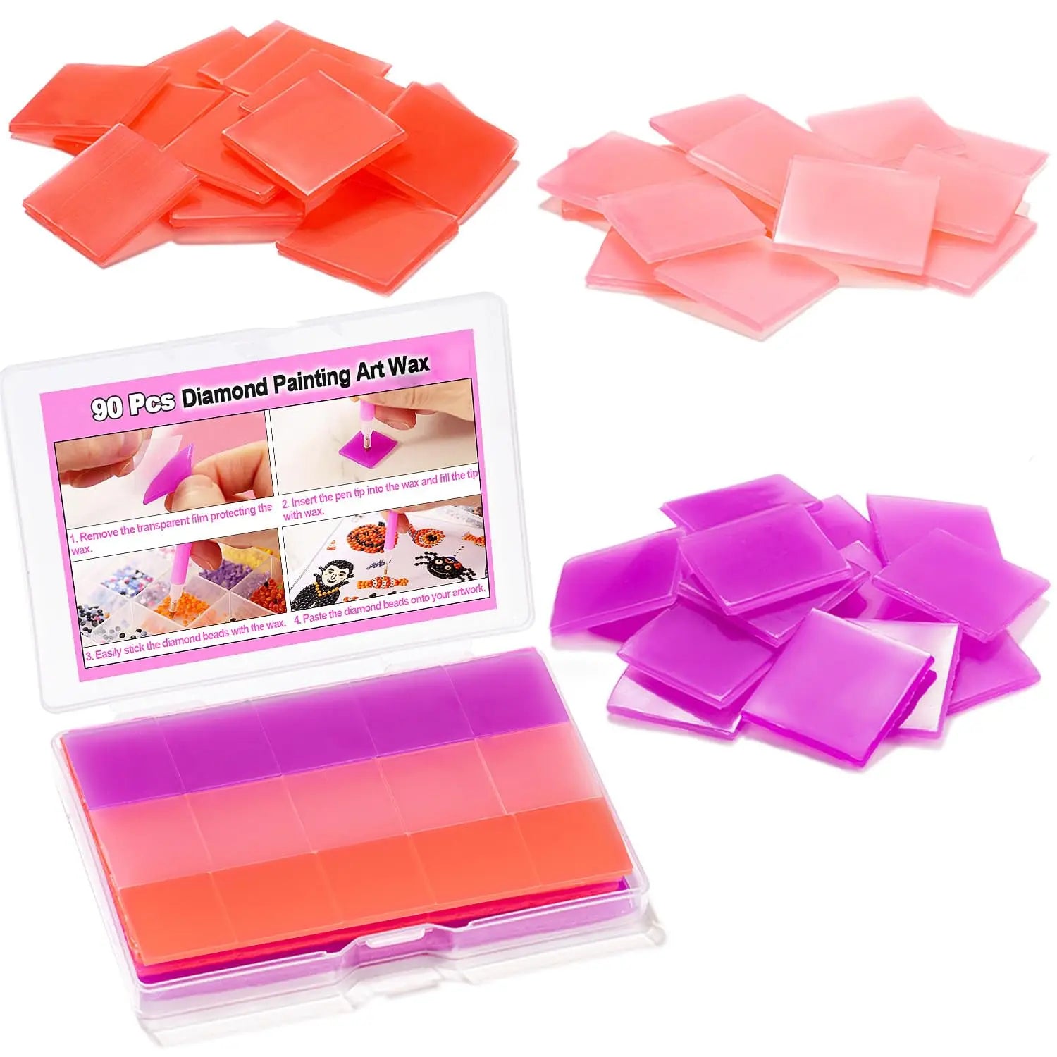 Diamond Art Wax Refills with Storage Box, 0.8x0.8 Inches for Crafting 90 Pcs