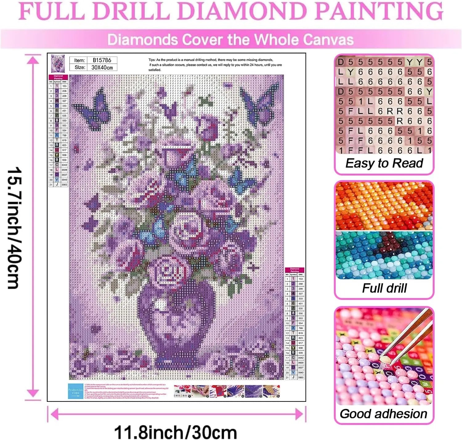 Floral Butterfly Diamond Painting Kit for Adults Beginners, 5D Full Drill Art Home Decor 12x16 Inch