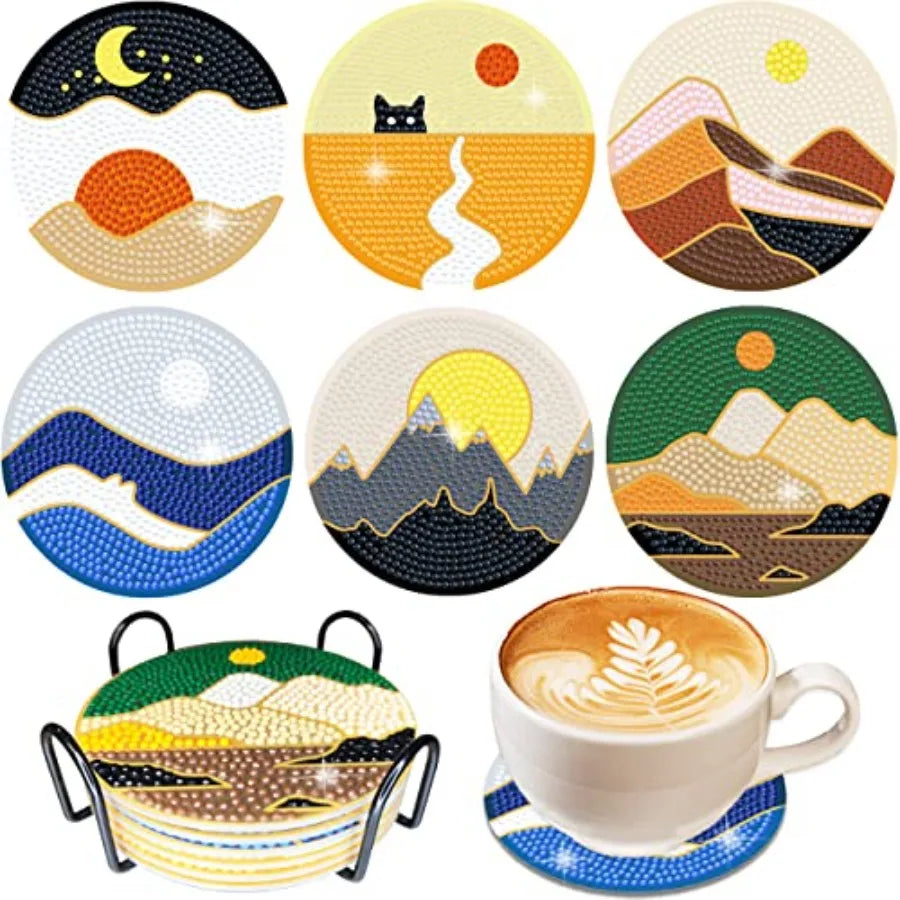 Diamond Painting Coaster Kit, 6 Pieces  with Holder,