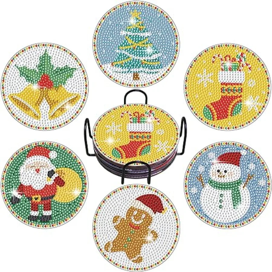 Diamond Painting Coaster Kit, 6 Pieces  with Holder,