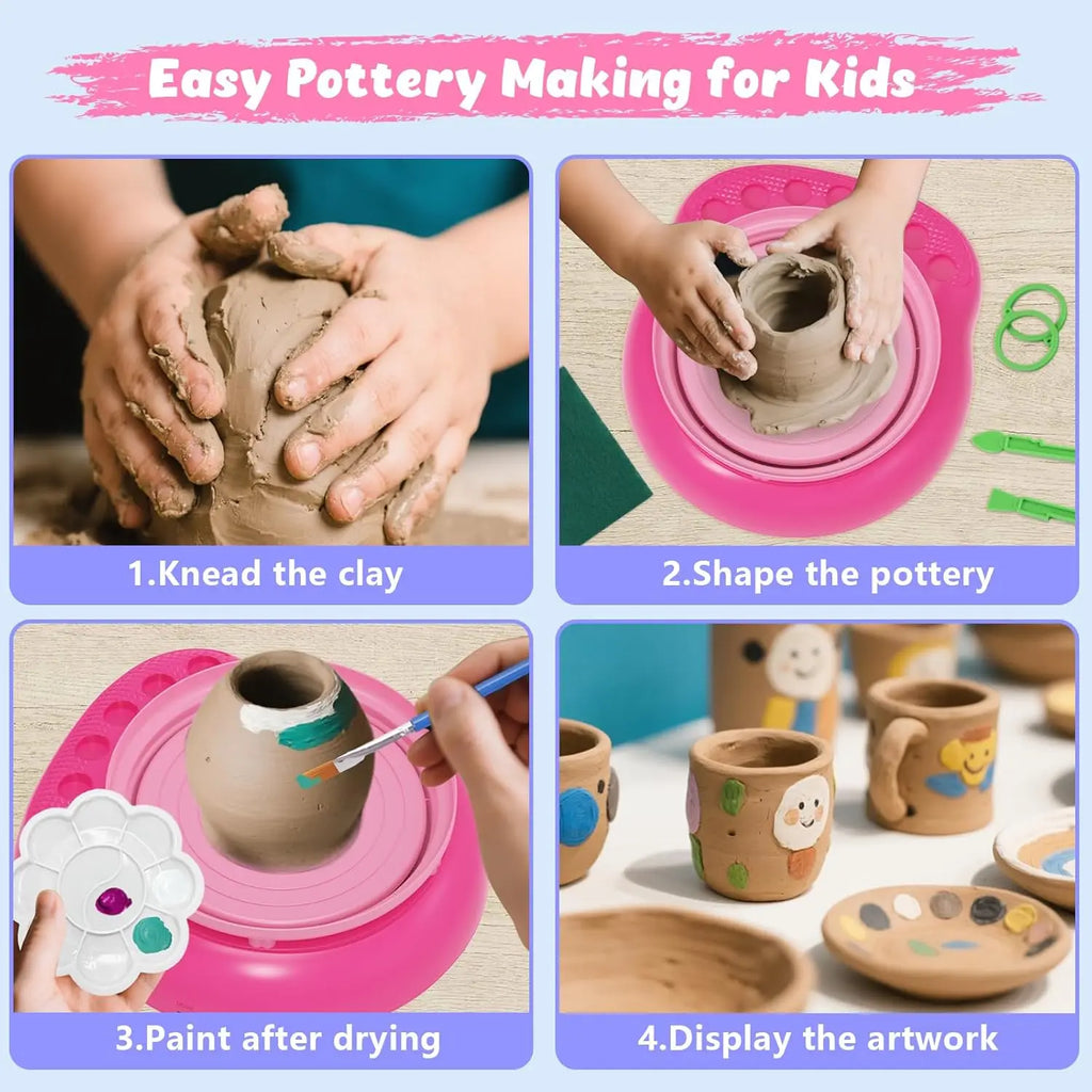 Hotfree Pottery Wheel for Kids with Clay Kit -  Kids Ages 6-12, Complete Pottery Kit with Air Dry Clay and Painting Tools,