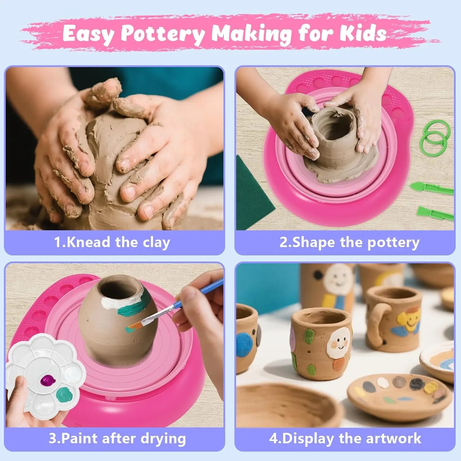 Hotfree Pottery Wheel for Kids with Clay Kit -  Kids Ages 6-12, Complete Pottery Kit with Air Dry Clay and Painting Tools,